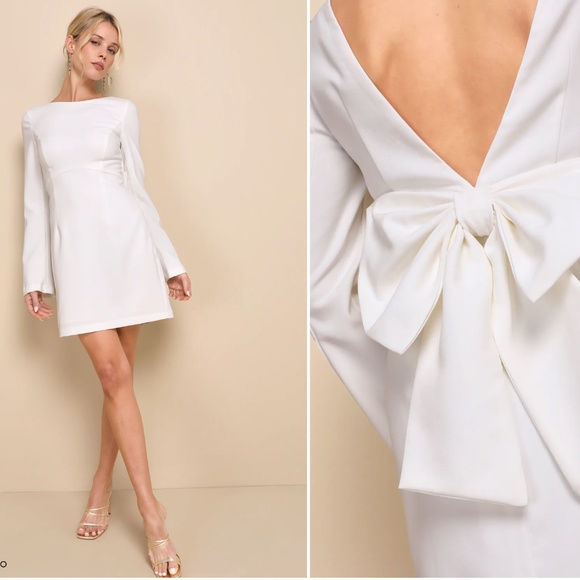 LULU's Chic Bachelorette Engagement Bridal Shower Sexy Bow Bell Sleeve Mini - Picture 1 of 10